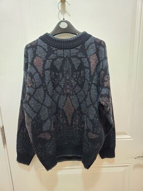 Nuovo New Forces Men's Geometric Knit Crew Neck Pullover Sweater Black M